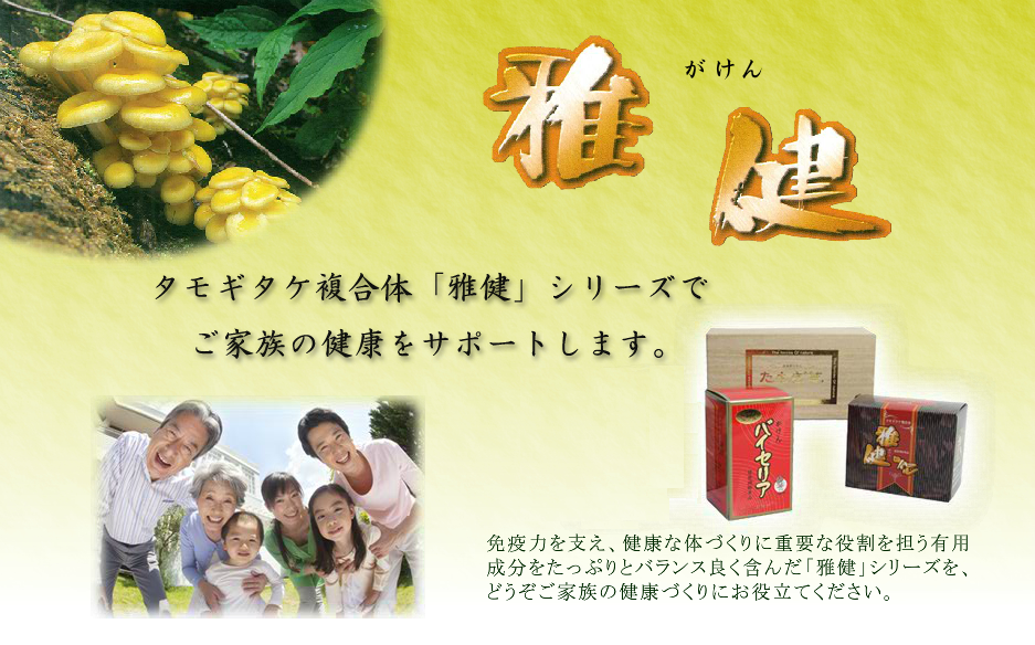タモギタケ複合体「雅健」シリーズでご家族の健康をサポートします。